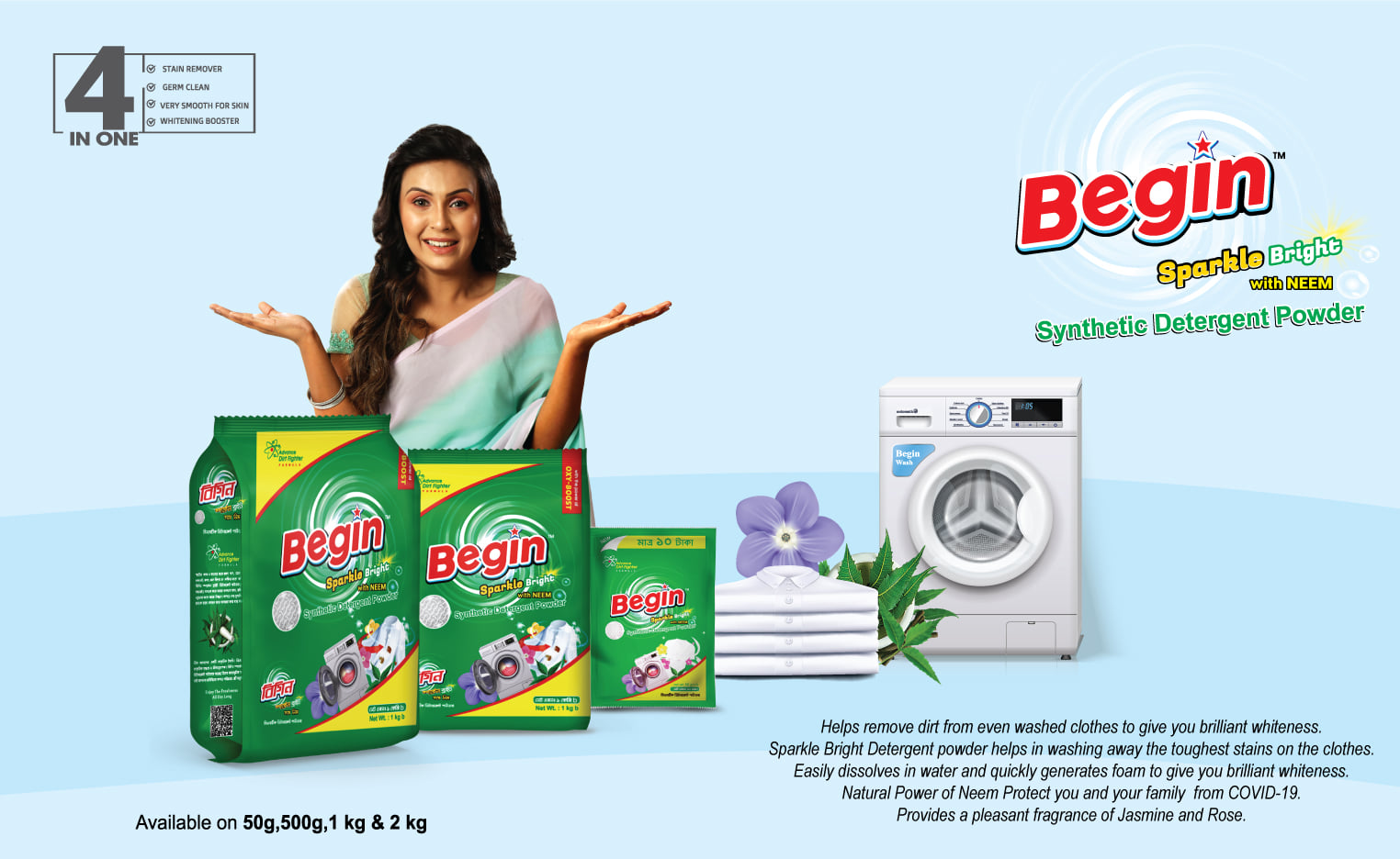 BEGIN SPARKLE BRIGHT DETERGENT - 500gm